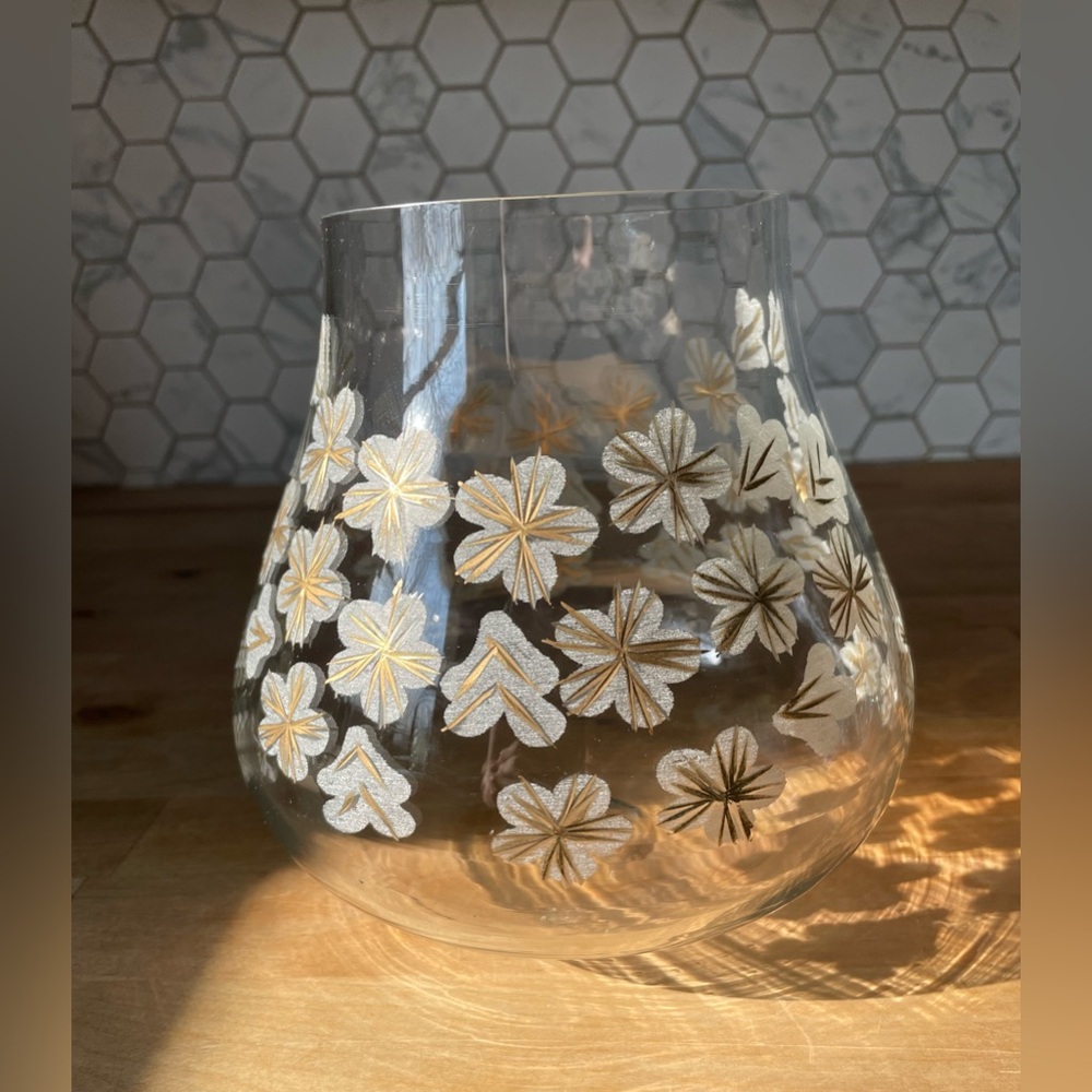 Glass Floral Vase with Gold Accents